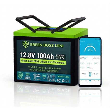 LiFePO4 baterie Green Boss MINI LCD, bluetooth , USB , DC